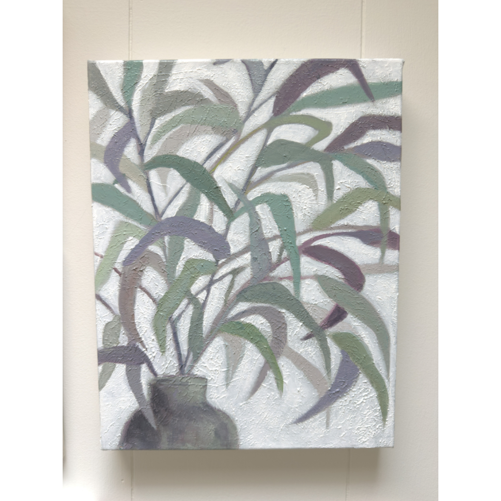 Abstract Botanical Painting “Full of Secrets” – 11x14 Acrylic on Canvas, Neutral Green Wall Art, Gallery Wrapped