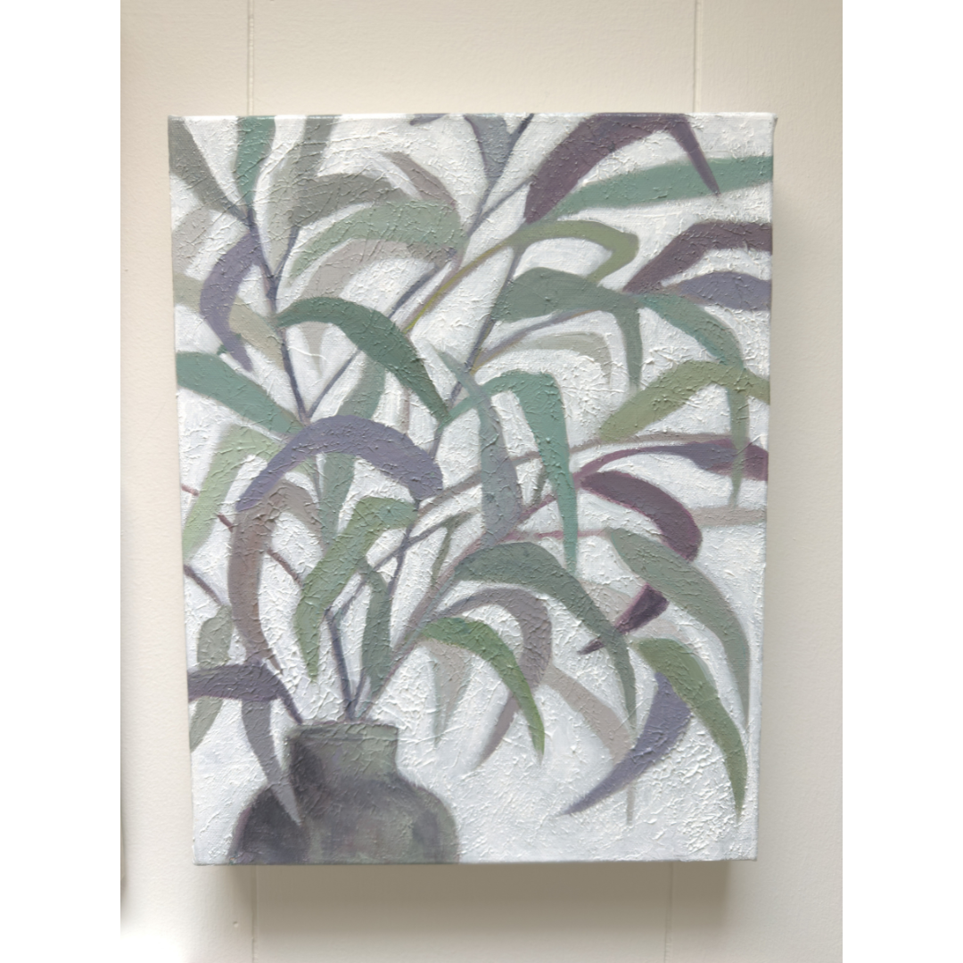 Abstract Botanical Painting “Full of Secrets” – 11x14 Acrylic on Canvas, Neutral Green Wall Art, Gallery Wrapped